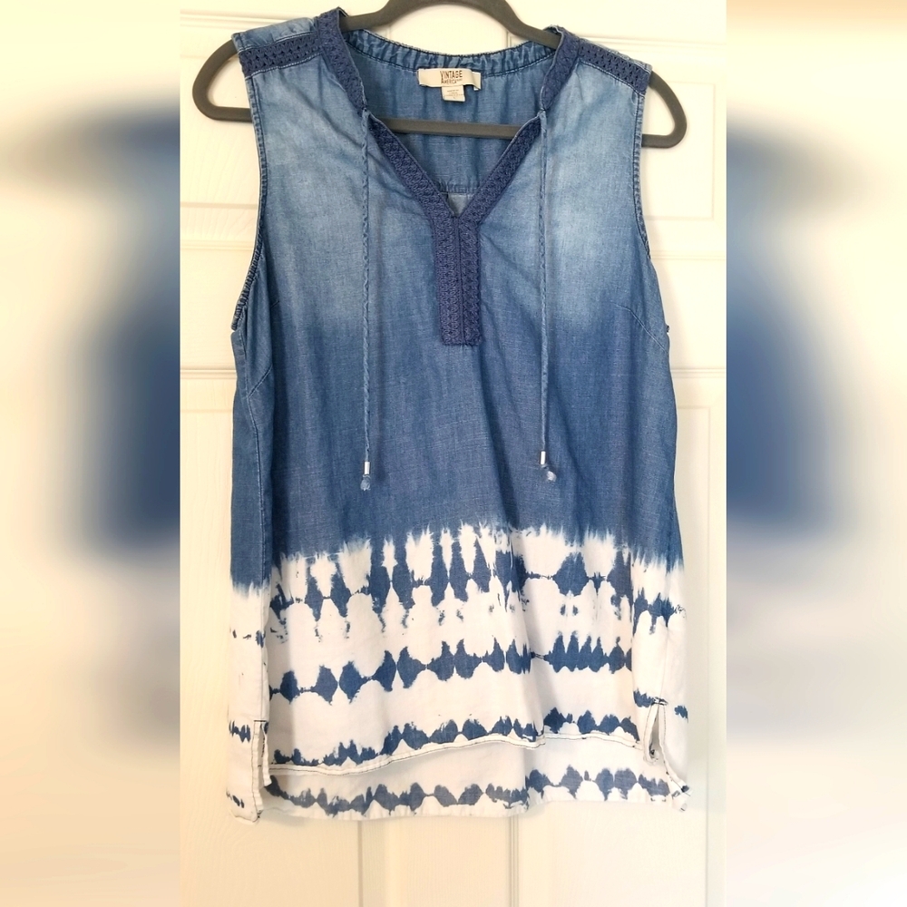 Vintage America Sleeveless Top, Tie Dye Denim Color, Size L